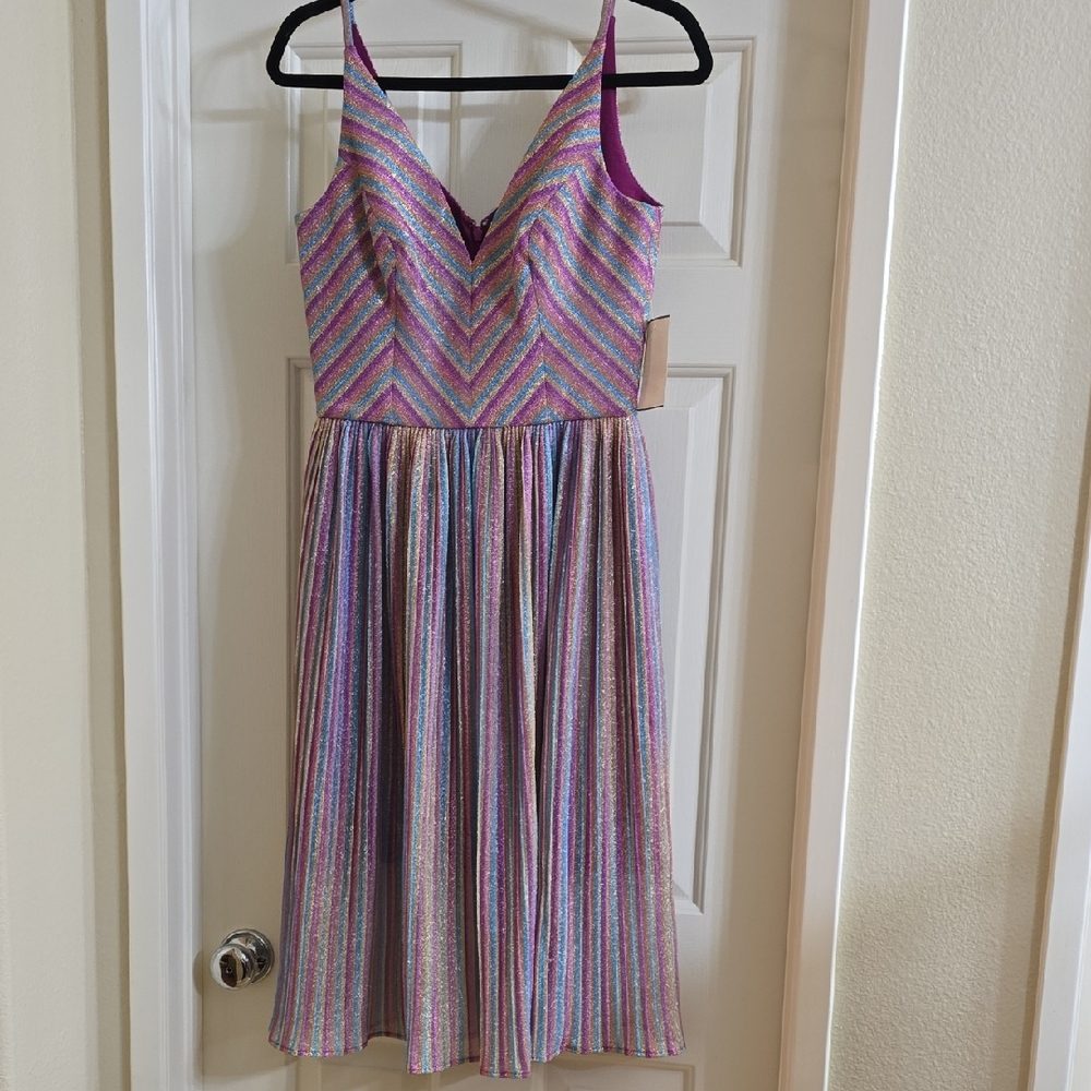 Dress the Population Multicolor Striped Midi Dress